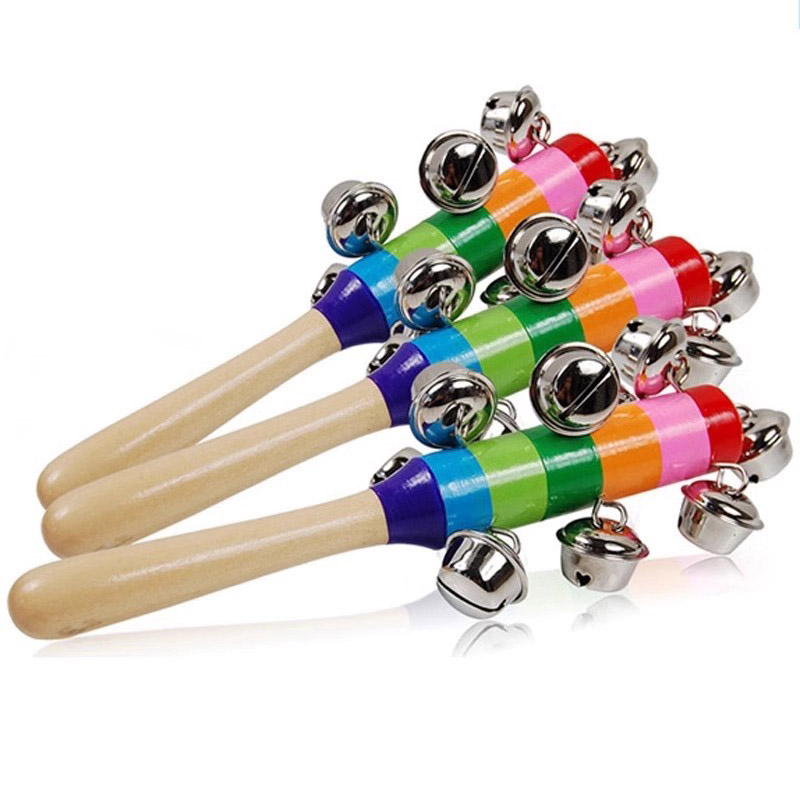 Kids Education Bell - 5PCS Wooden Jingle Hand Bells Rainbow