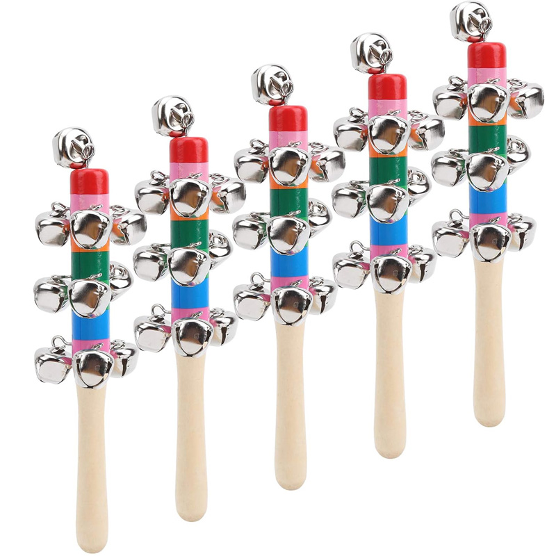 5PCS Wooden Jingle Hand Bells  - Kids Education Bell ulasan dan harga