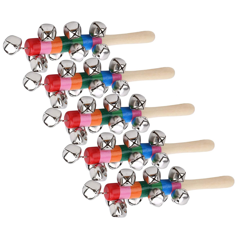 5PCS Wooden Jingle Hand Bells  - Kids Education Bell ulasan dan harga